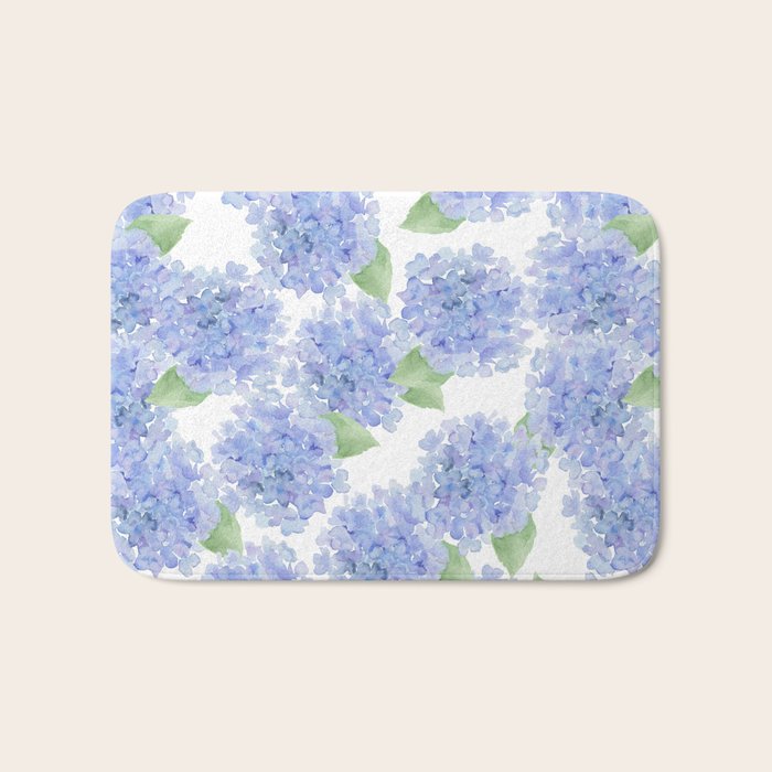 Elegant Lavender Lilac Watercolor Hydrangea Floral Bath Mat