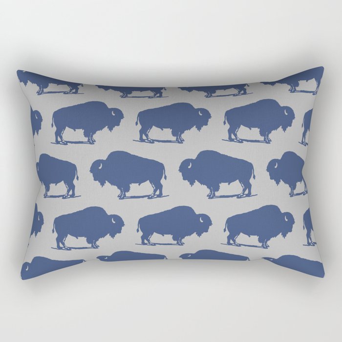 Buffalo Bison Pattern Blue And Gray Rectangular Pillow