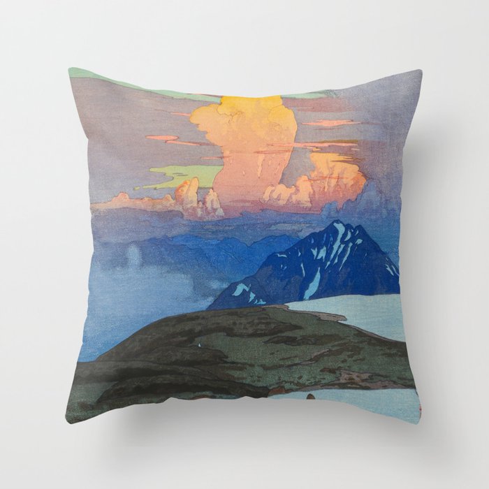 Japan Alps Vintage Beautiful Japanese Woodblock Print Hiroshi Yoshida Landscape Throw Pillow