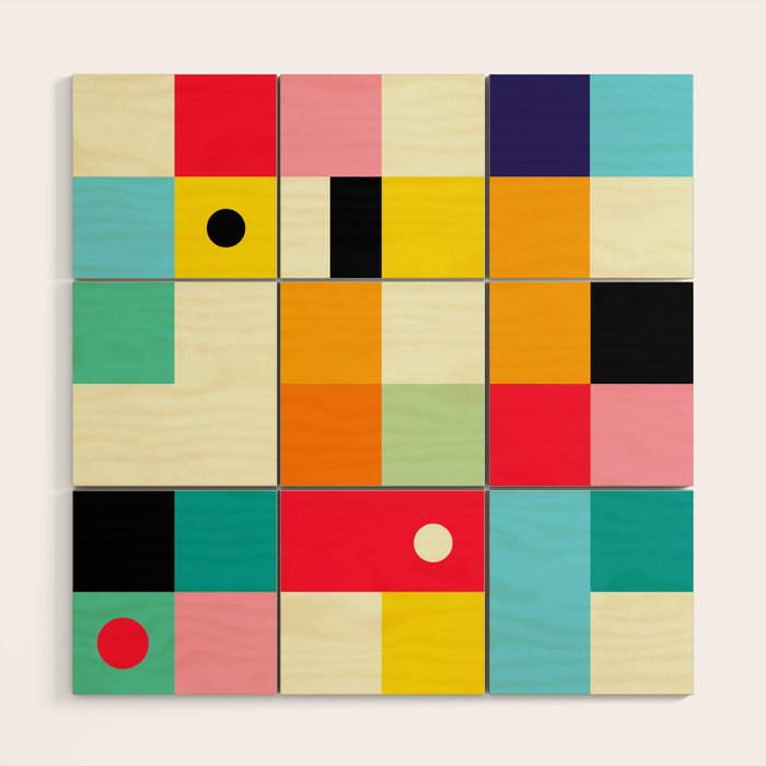 Geometric Bauhaus Pattern | Retro Arcade Video Game | Abstract Shapes Wood Wall Art