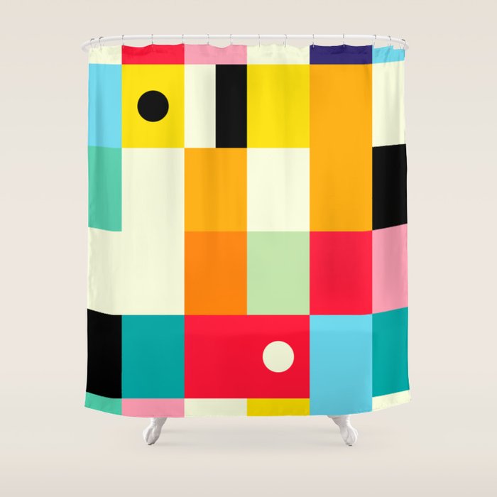 Geometric Bauhaus Pattern | Retro Arcade Video Game | Abstract Shapes Shower Curtain
