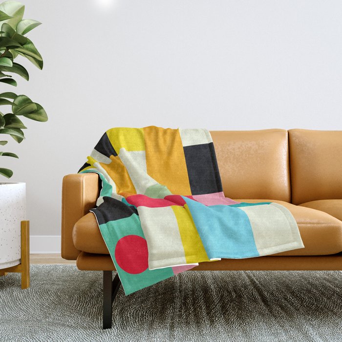 Geometric Bauhaus Pattern | Retro Arcade Video Game | Abstract Shapes Throw Blanket