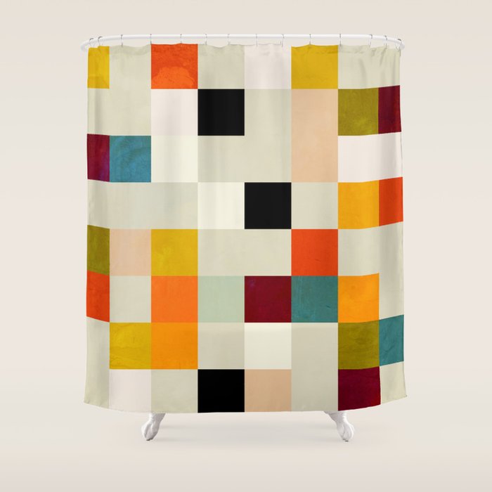 Modern Mid Century Chequers Shower Curtain