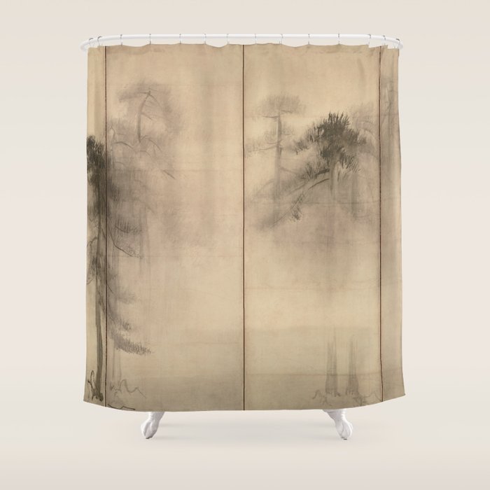 Pine Trees Six-Fold Azuchi-Momoyama Period Japanese Screen - Hasegawa Tohaku Shower Curtain