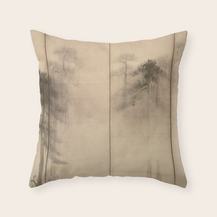 Pine Trees Six-Fold Azuchi-Momoyama Period Japanese Screen - Hasegawa Tohaku Throw Pillow