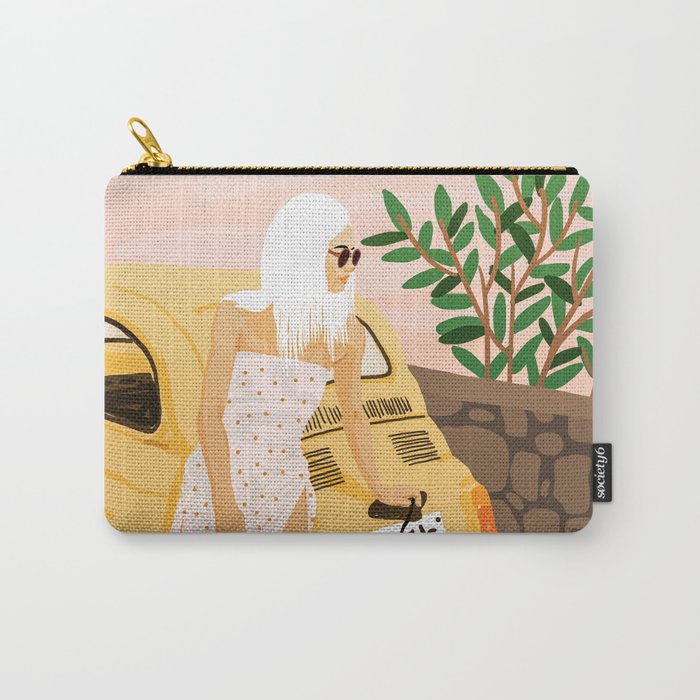 Tour, Pet Dog Walk, Italy Summer Fashion Woman, Animal Illustration, Travel Bohemian Cooper Painting Carry All Pouch