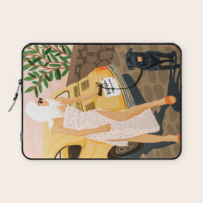 Tour, Pet Dog Walk, Italy Summer Fashion Woman, Animal Illustration, Travel Bohemian Cooper Painting Laptop Sleeve