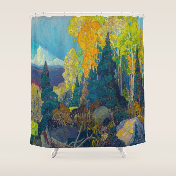 Canadian Landscape Franklin Carmichael Art Nouveau Post-Impressionism Autumn Hillside Shower Curtain
