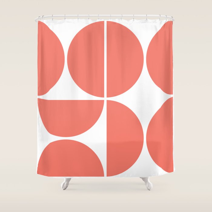 Mid Century Modern Living Coral Square Shower Curtain