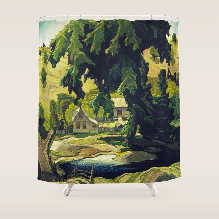 Farm Haliburton Oil On Hardboard 1940 Franklin Carmichael Canadian Artist Art Nouveau Post-Impressio Shower Curtain