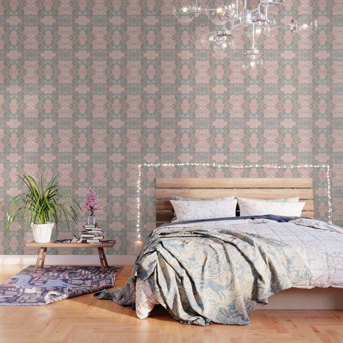 Floral Dahlias, Blush Pink, Gray, White Wallpaper