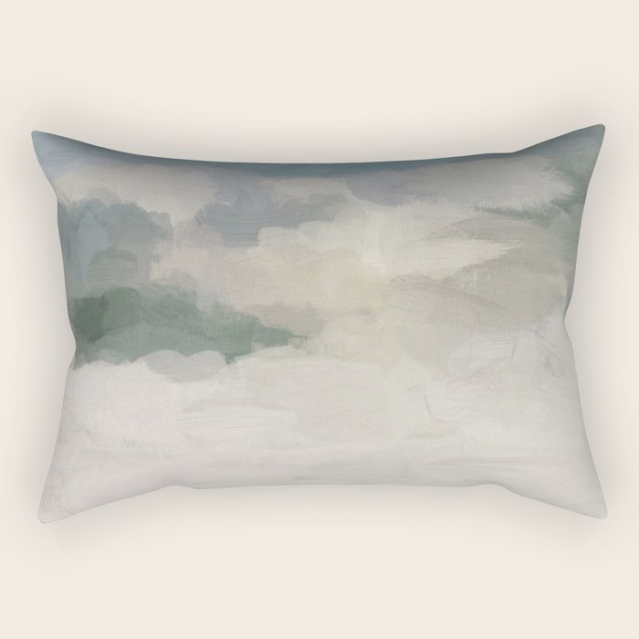 Sandy Dunes - Modern Abstract Painting, Teal Blue, Sage Green, Beige Yellow Prints Wall Art Ocean Rectangular Pillow