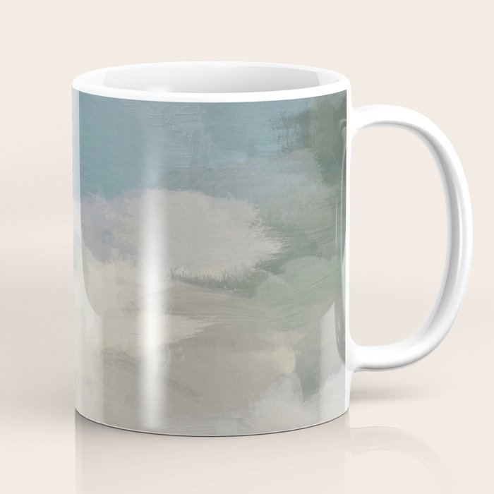 Sandy Dunes - Modern Abstract Painting, Teal Blue, Sage Green, Beige Yellow Prints Wall Art Ocean Coffee Mug