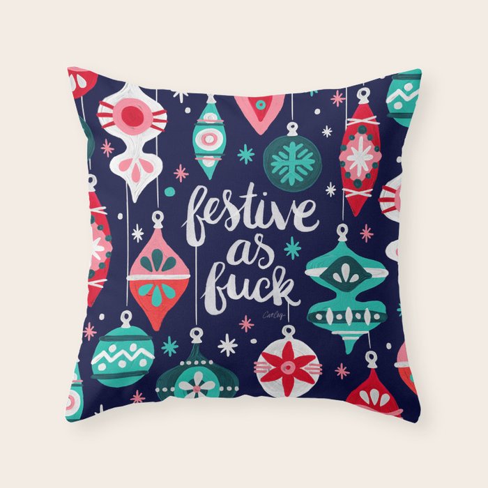 Festive As Fuck - Navy Palette Throw Pillow