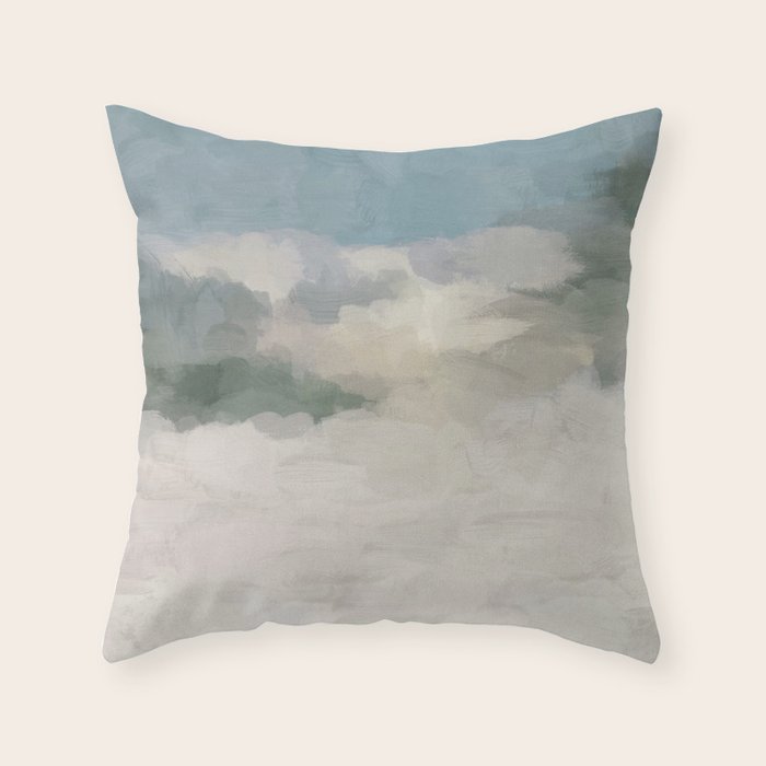 Sandy Dunes - Modern Abstract Painting, Teal Blue, Sage Green, Beige Yellow Prints Wall Art Ocean Throw Pillow