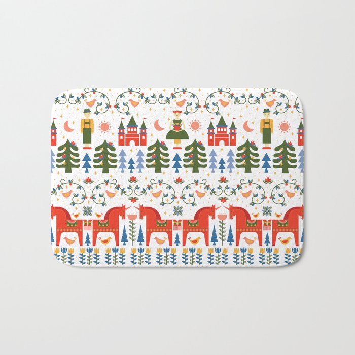 Scandinavian Fairytale - Green + Red Bath Mat