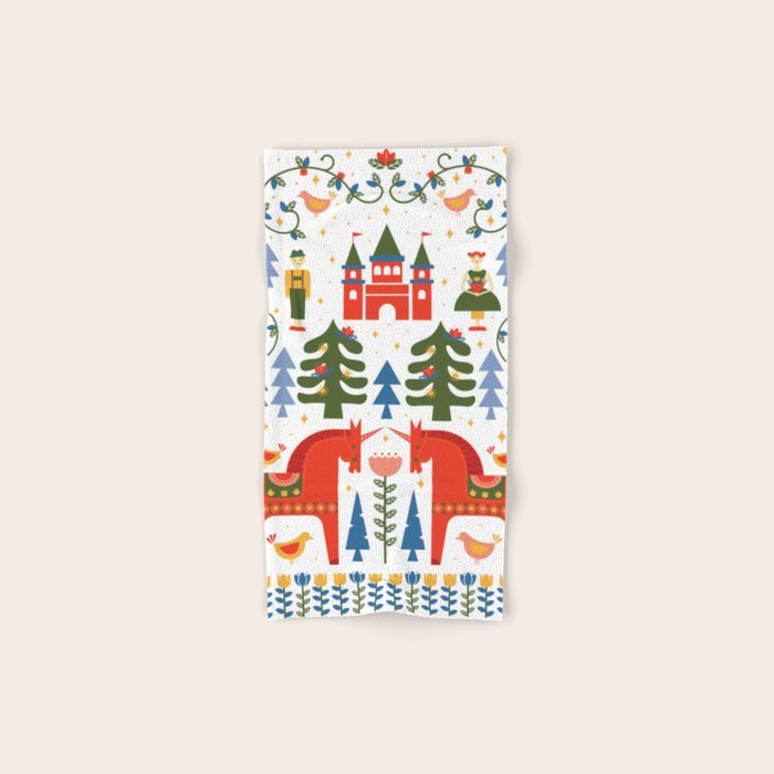 Scandinavian Fairytale - Green + Red Bath Towel