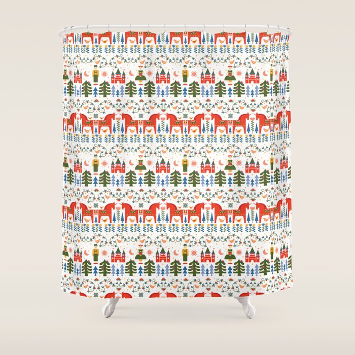 Scandinavian Fairytale - Green + Red Shower Curtain