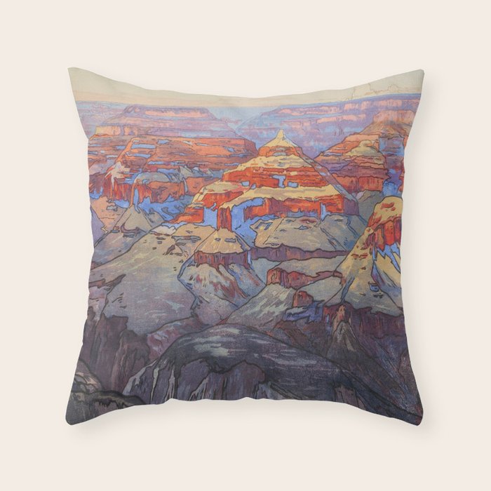 Grand Canyon Vintage Japanese Woodblock Print American Landscape Hiroshi Yoshida Throw Pillow