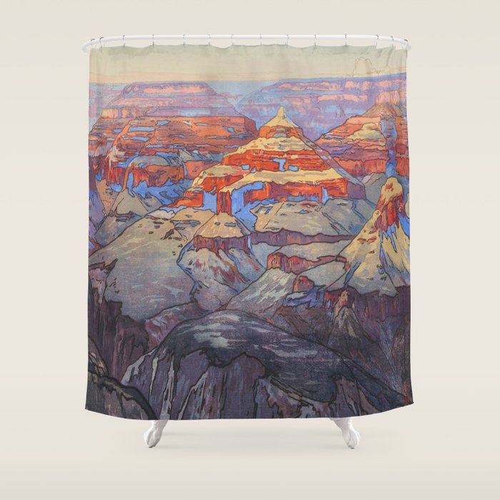 Grand Canyon Vintage Japanese Woodblock Print American Landscape Hiroshi Yoshida Shower Curtain