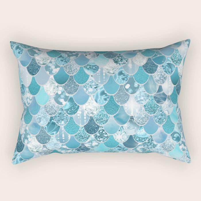 Cute Mermaid Scales, Teal And Aqua Rectangular Pillow