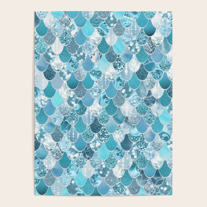 Cute Mermaid Scales, Teal And Aqua Poster