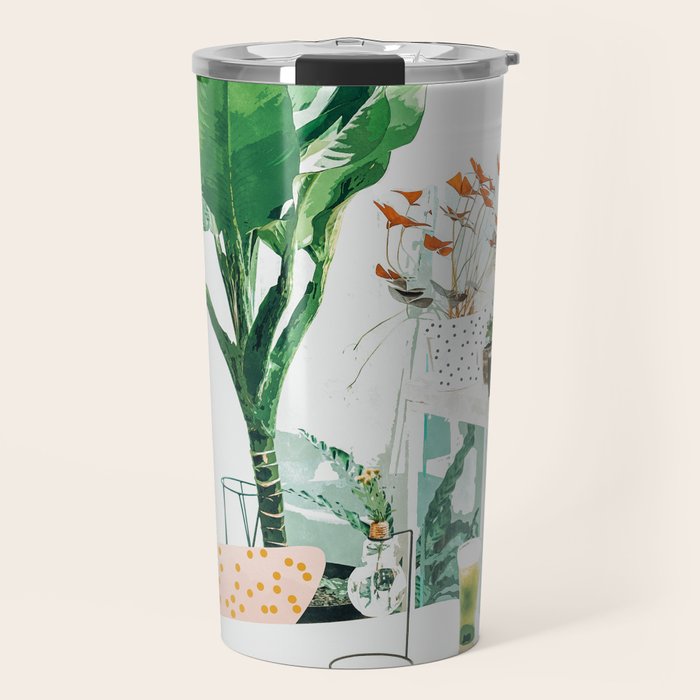 Junglow, Urban Jungle Botanical Home Decor, Tropical Plants Interior Design Plant Lady Painting Travel Mug