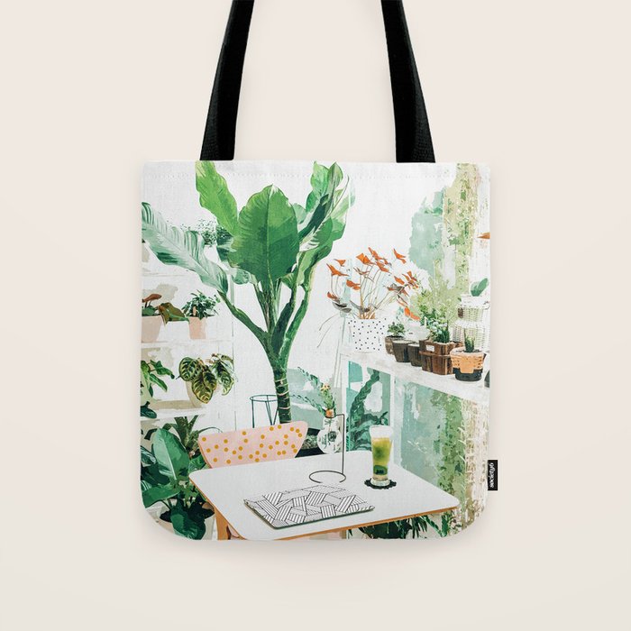 Junglow, Urban Jungle Botanical Home Decor, Tropical Plants Interior Design Plant Lady Painting Tote Bag