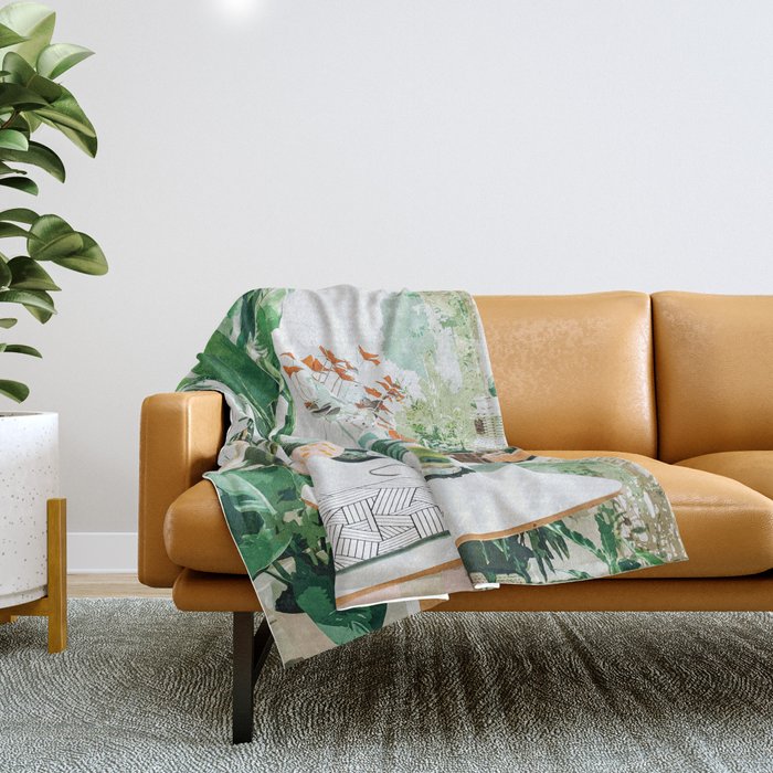 Junglow, Urban Jungle Botanical Home Decor, Tropical Plants Interior Design Plant Lady Painting Throw Blanket