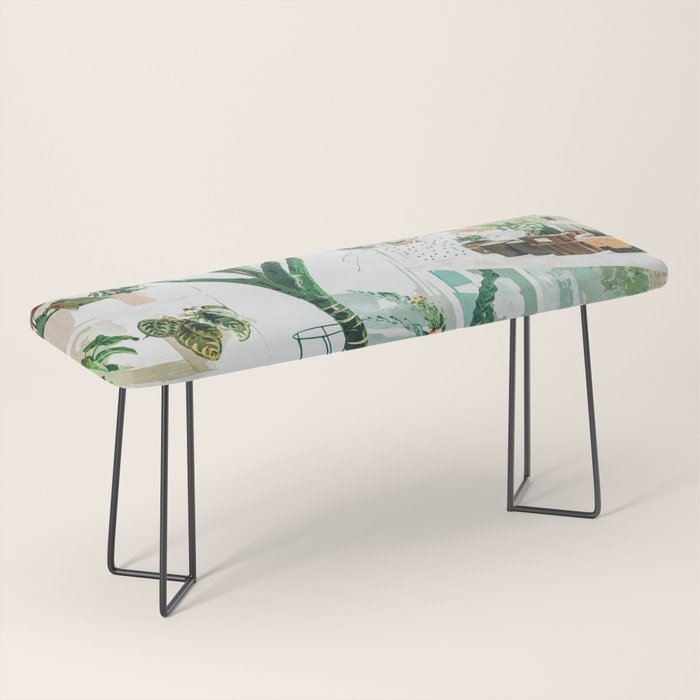 Junglow, Urban Jungle Botanical Home Decor, Tropical Plants Interior Design Plant Lady Painting Bench