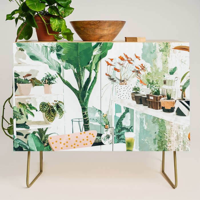 Junglow, Urban Jungle Botanical Home Decor, Tropical Plants Interior Design Plant Lady Painting Credenza