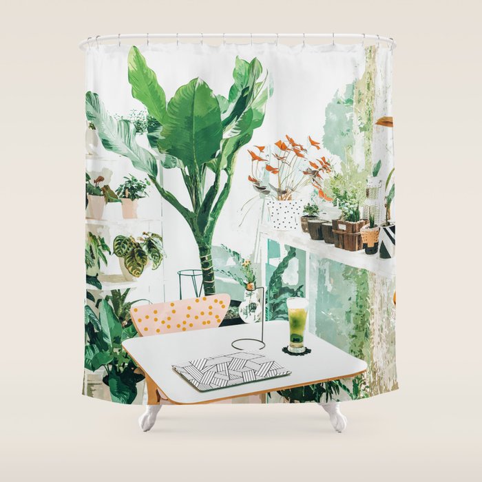 Junglow, Urban Jungle Botanical Home Decor, Tropical Plants Interior Design Plant Lady Painting Shower Curtain