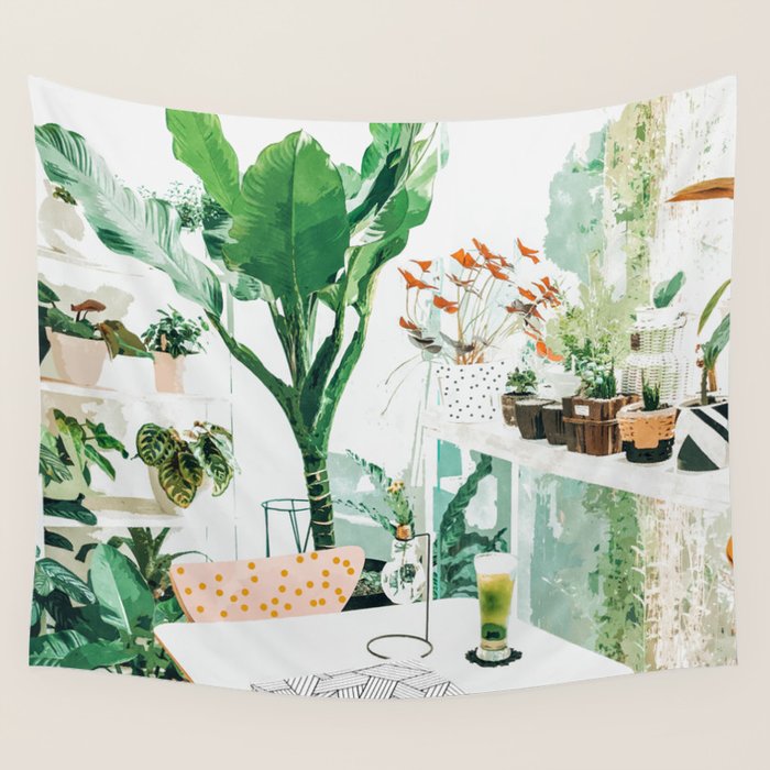 Junglow, Urban Jungle Botanical Home Decor, Tropical Plants Interior Design Plant Lady Painting Wall Tapestry