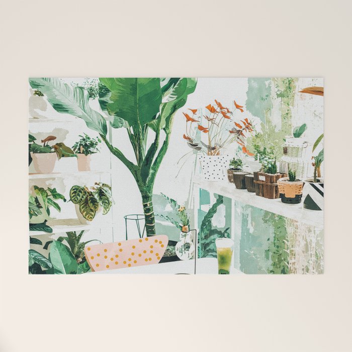 Junglow, Urban Jungle Botanical Home Decor, Tropical Plants Interior Design Plant Lady Painting Welcome Mat
