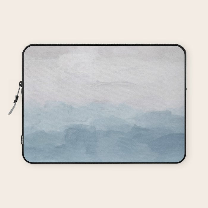 Misty Evening - White, Mauve, Navy Soft Blue Print Modern Wall Art Abstract Painting, Ocean Clouds Laptop Sleeve