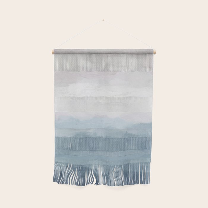 Misty Evening - White, Mauve, Navy Soft Blue Print Modern Wall Art Abstract Painting, Ocean Clouds Wall Hanging