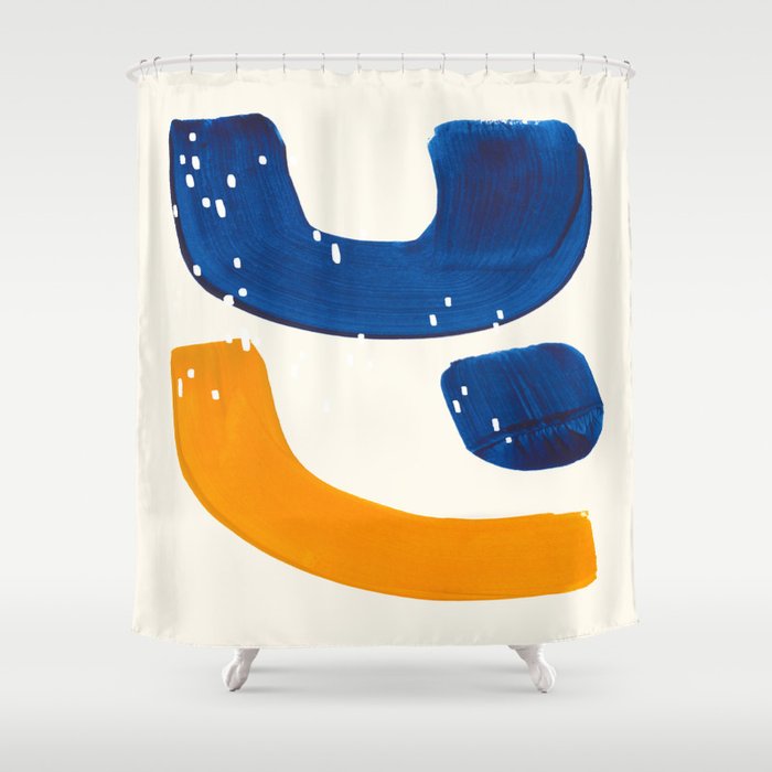 Minimalist Abstract Mid Century Modern Colorful Shape Yellow Blue Pattern Fun Art Shower Curtain