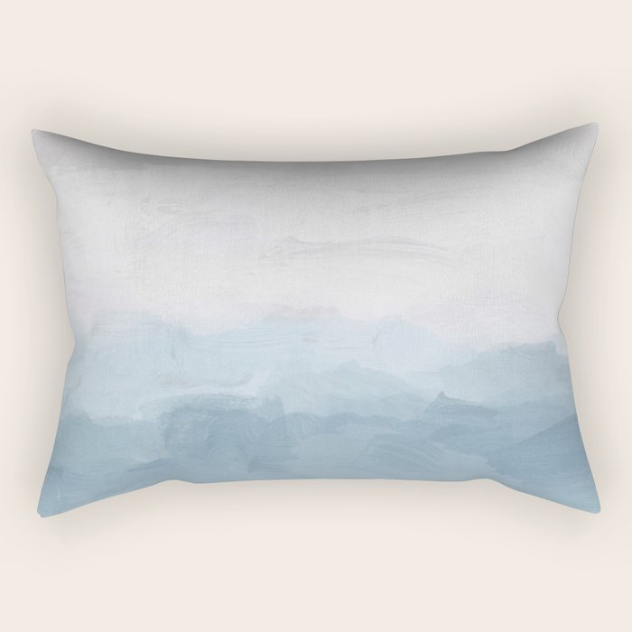 Misty Evening - White, Mauve, Navy Soft Blue Print Modern Wall Art Abstract Painting, Ocean Clouds Rectangular Pillow