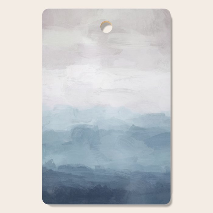 Misty Evening - White, Mauve, Navy Soft Blue Print Modern Wall Art Abstract Painting, Ocean Clouds Cutting Board