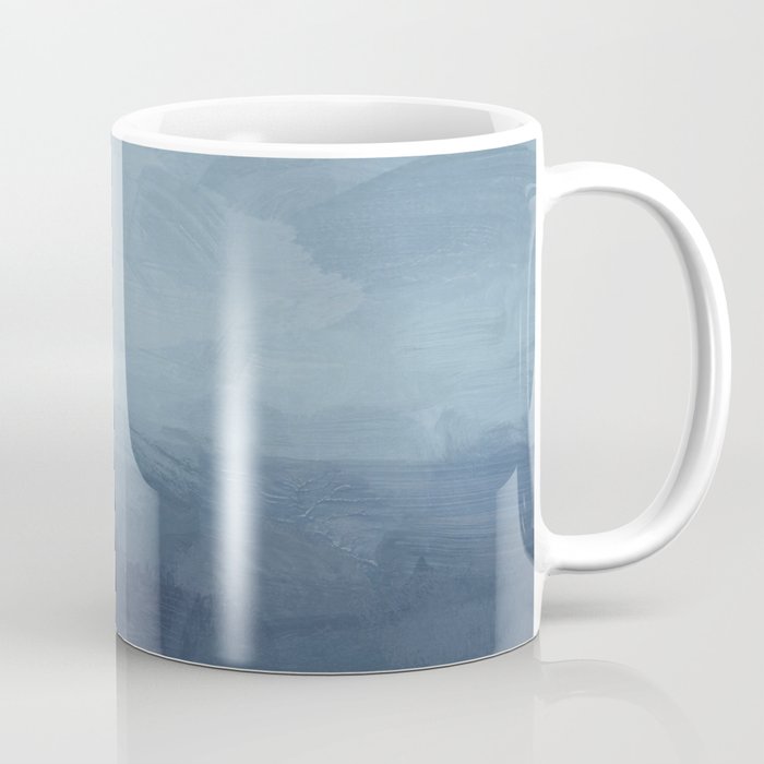 Misty Evening - White, Mauve, Navy Soft Blue Print Modern Wall Art Abstract Painting, Ocean Clouds Coffee Mug