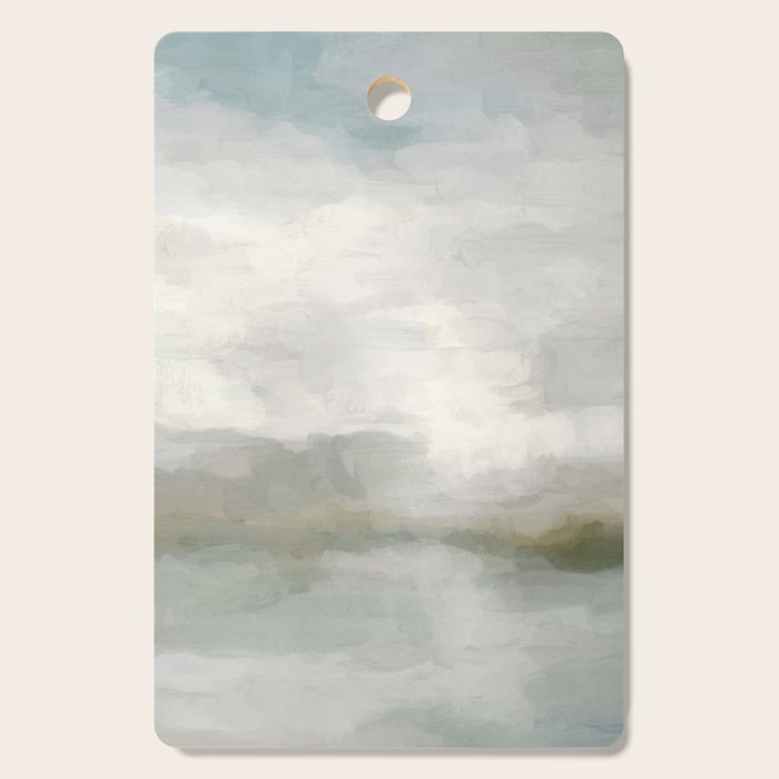 Break In The Weather Ii - Modern Abstract Painting, Light Teal, Sage Green Gray Cloudy Weather Ocean Cutting Board