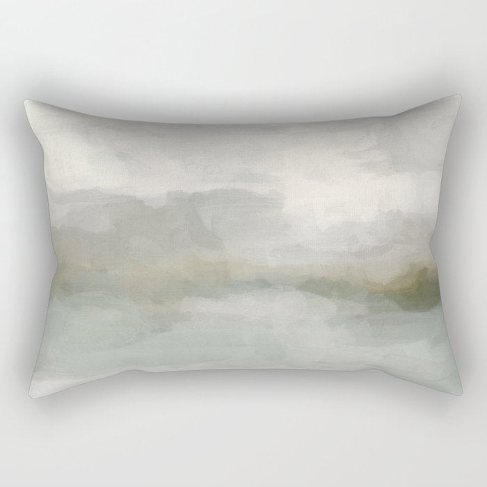 Break In The Weather Ii - Modern Abstract Painting, Light Teal, Sage Green Gray Cloudy Weather Ocean Rectangular Pillow