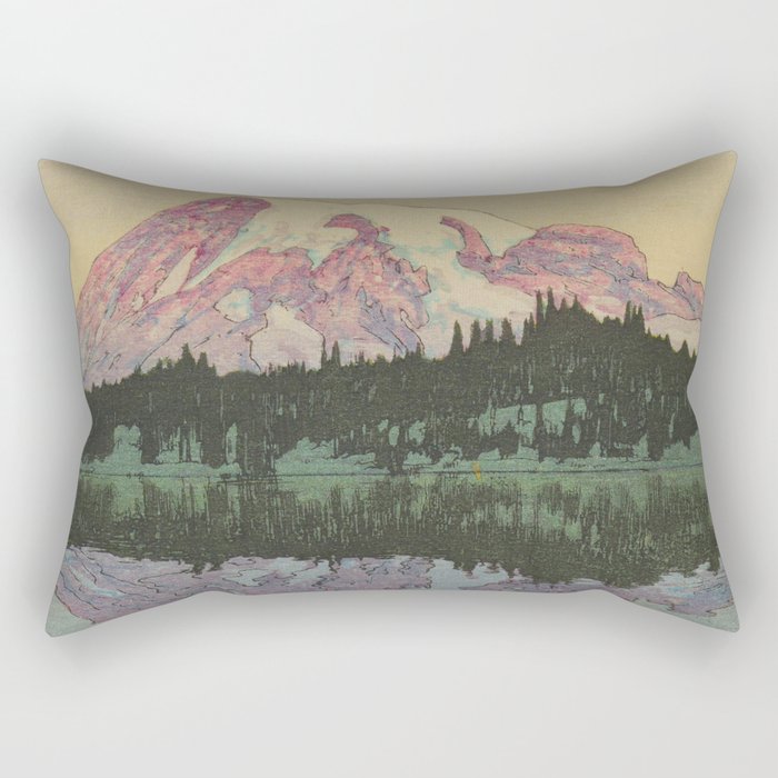 Hiroshi Yoshida Vintage Japanese Woodblock Print Reflection Lake Landscape Rectangular Pillow