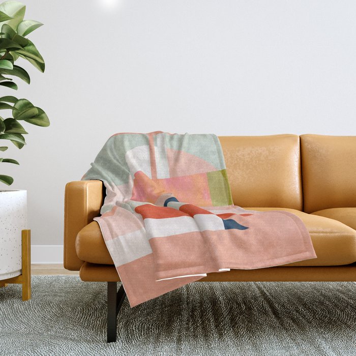 Shapes Modern Mid-Century Peach Pink Coral Mint Throw Blanket