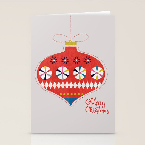 Festive Red Retro Bauble Stationery Card