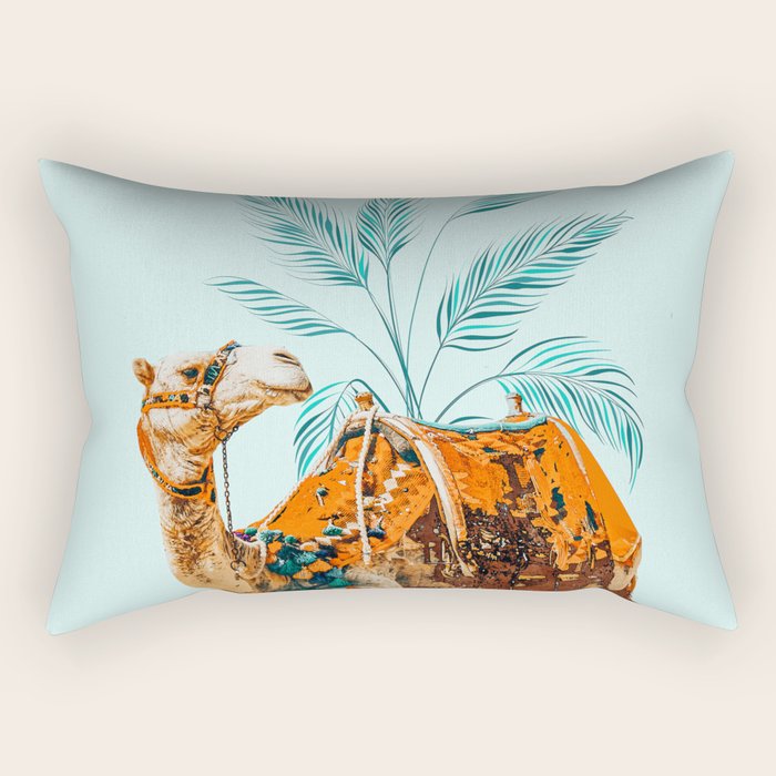 Camel Ride, Modern Bohemian Eclectic Animals, India Culture Travel Palm Desert Painting Rectangular Pillow