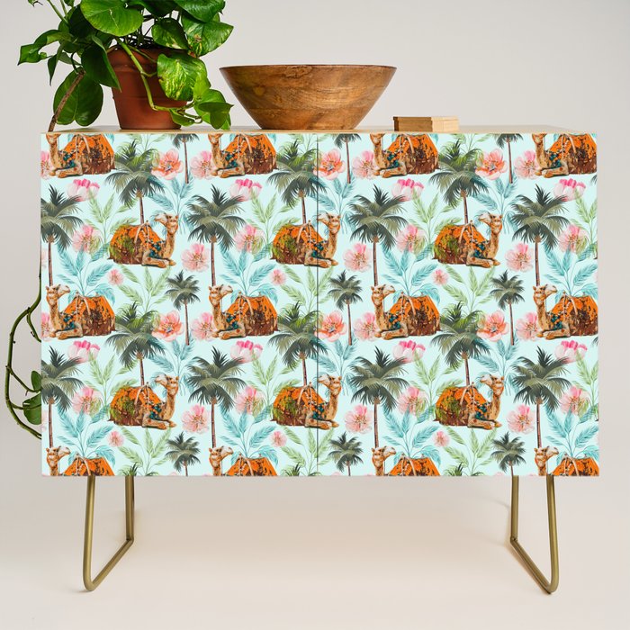 Camel Ride, Modern Bohemian Eclectic Animals, India Culture Travel Palm Desert Painting Credenza