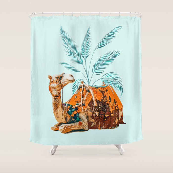 Camel Ride, Modern Bohemian Eclectic Animals, India Culture Travel Palm Desert Painting Shower Curtain