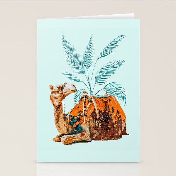 Camel Ride, Modern Bohemian Eclectic Animals, India Culture Travel Palm Desert Painting Stationery Card
