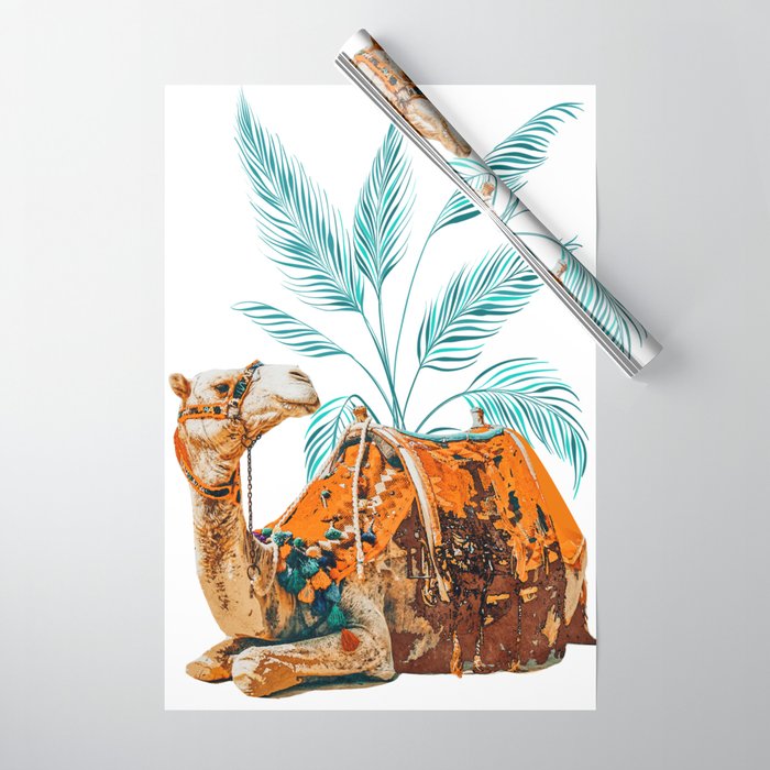 Camel Ride, Modern Bohemian Eclectic Animals, India Culture Travel Palm Desert Painting Wrapping Paper